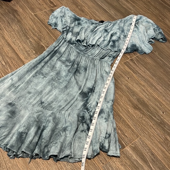 One Shoulder Blue Tie Dye Assymetrical Dress - Picture 3 of 7